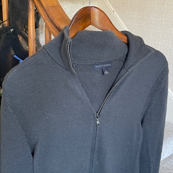 Banana Republic Men's Dark Gray Wool Zip-Up Sweater - Picture 2 of 9